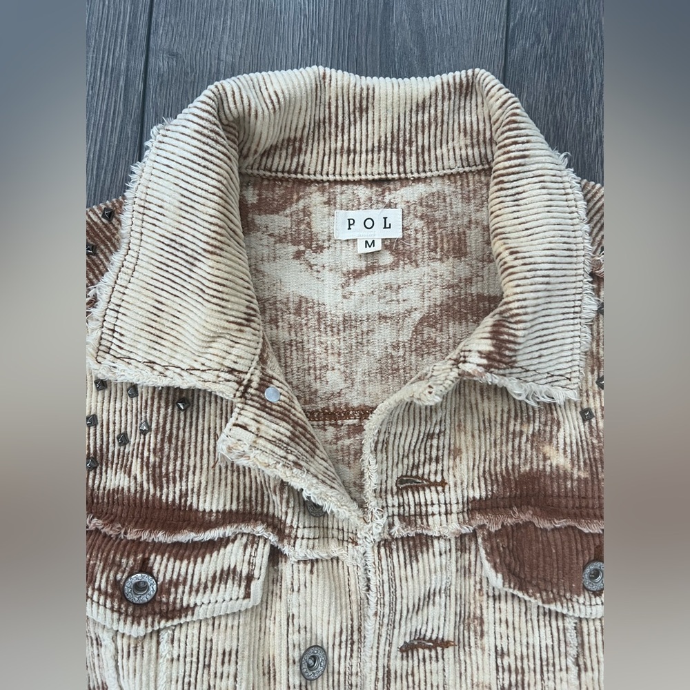 POL Rock N Roll Studded & Distressed Corduroy Jacket Beige Brown Medium - Picture 6 of 11